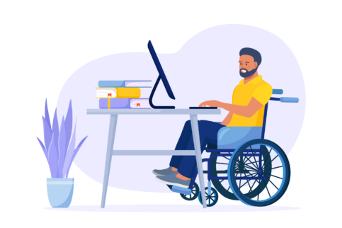 Disabled man at work disabled man using computer